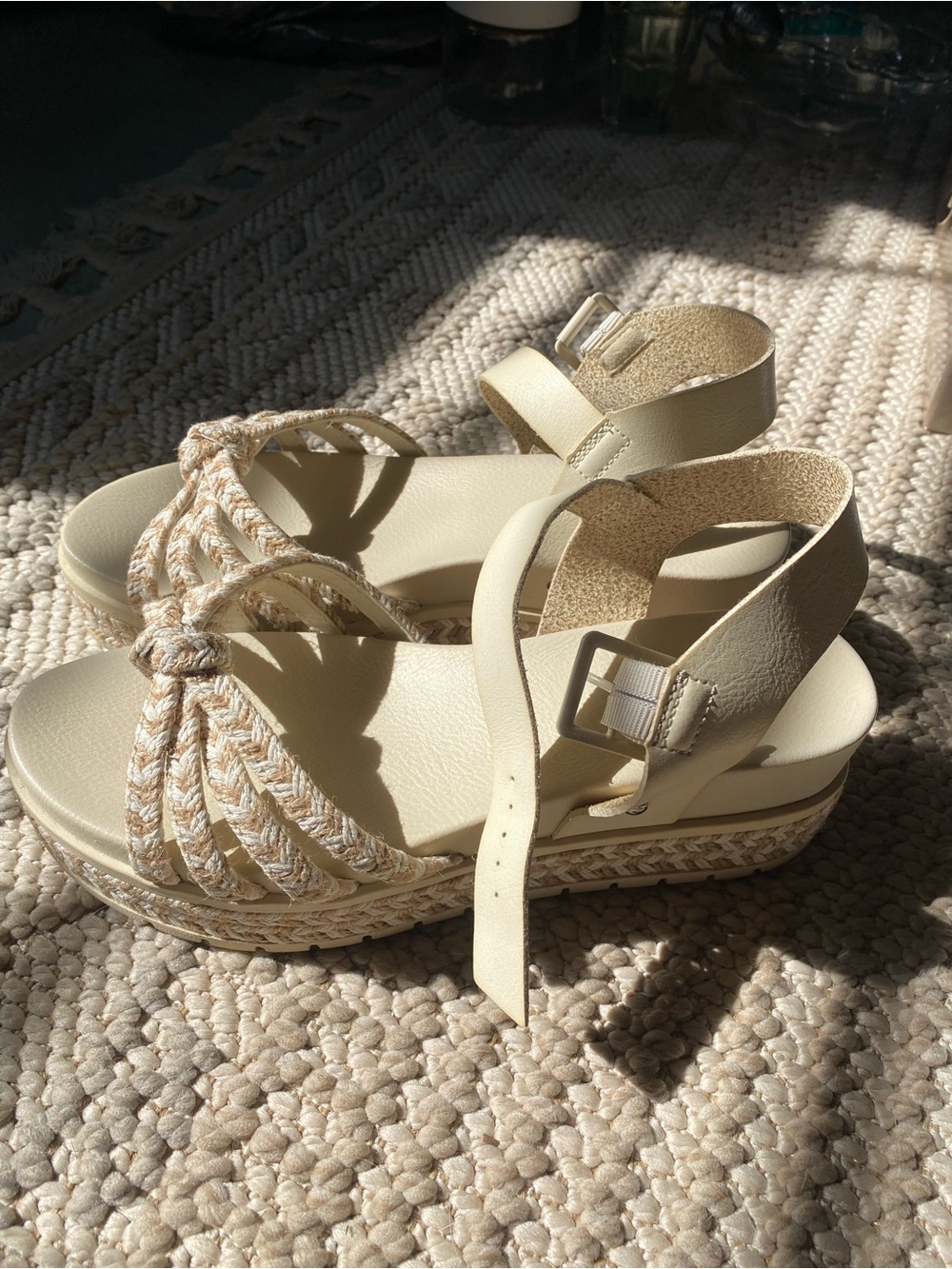 MIA Cream Braided Espadrille Platform Sandals